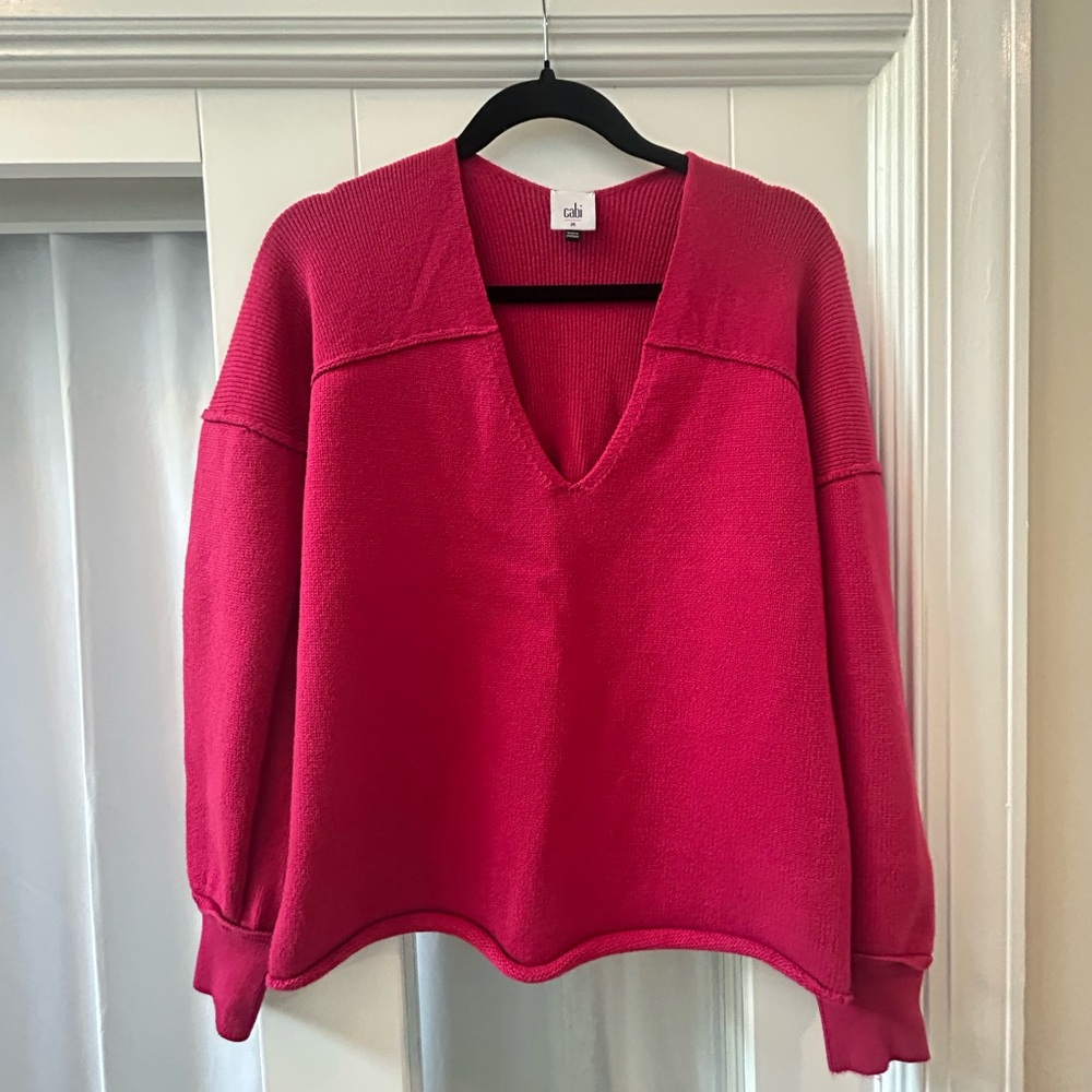 CAbi Women's Deep V-Neck Sweater — Fuchsia Pink